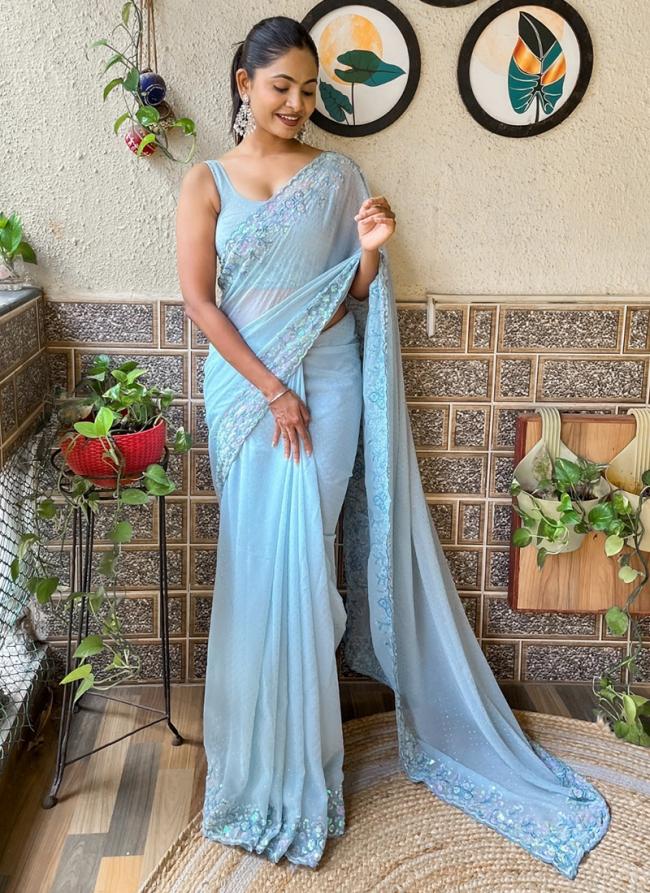 Georgette Blue Party Wear Sequence Work Saree